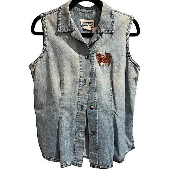 Central Falls Tops - V I N T A G E   Chambray Papillon Embroidered Shirt